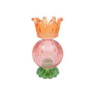 Waxinehouder Crown Oranje Roze Groen Glas 8x15cm