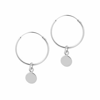 Silver Hoop Earrings with Round 12 MM - Sterling Silver / Silver / 22MM