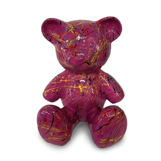 Beeld Design Teddy Beer Zittend Fuchsia Multicolor Splash 30x32cm