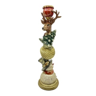 Kandelaar Kerst Hert Multicolor Goud 9x25cm