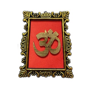 Wall Sticker of Om in Golden Color with Red Color Surface and Golden Border