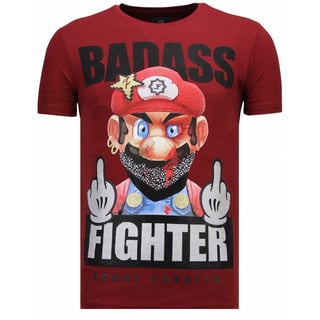 Fight Club Mario - Rhinestone T-Shirt - Bordeaux
