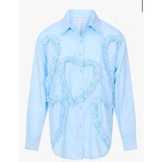 Poplin Pearl Blouse - Blue Hearts - OneSize