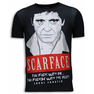 Scarface Red Scar - Digital Rhinestone T-Shirt - Zwart