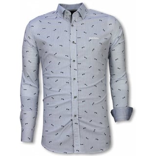 Italiaanse Overhemden - Slim Fit Overhemd - Blouse Fishbone Pattern - Licht Blauw