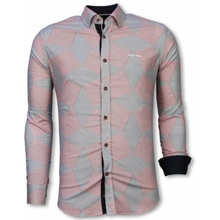 Italiaanse Overhemden - Slim Fit Overhemd - Blouse Line Pattern - Rood