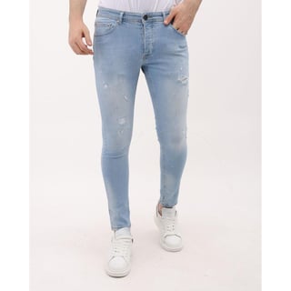Slim Fit Stretch Heren Jeans Met Paint en Gaten - MM-S-108 - Blauw