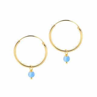 Silver Hoop Earrings with Blue Stone - Sterling Silver / Gold Plated / 16MM