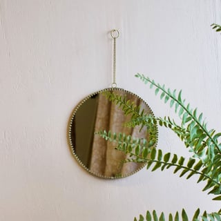 Spiegeltje Rond Aan Hanger Antiek Goud 20cm