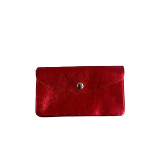 Leather Purse with Zipper Blush Metallic Large - Red Metallic