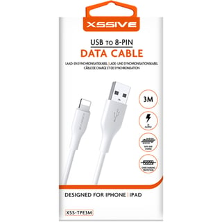 Xssive TPE Serie USB to 8 Pin Cable 3m - Wit