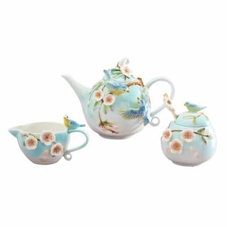 Theeset Vogels en Bloemen Multicolor - Theepot-Melkkan-Suikerpot