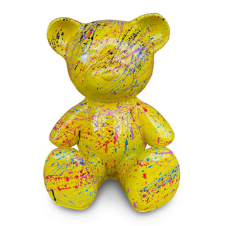 Beeld Design Beer Zittend Geel Multicolor Splash 30x32cm