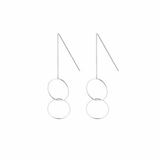 Gold Plated Hanging Earrings with Double Circle - Sterling Silver / Silver