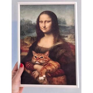 Grappige Schilderij in lijst Mona Lisa met een kat 20x30