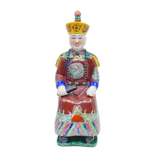 Beeld Chinese Keizer Zoon Zittend Rood Bruin H33cm