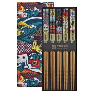 Chopsticks Koinobori Bamboe Set/5 in Cadeau Doos