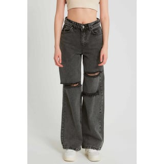 Basic Dames Jeans High Waist - D83611 - Zwart/Grijs