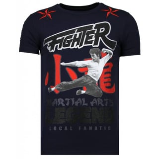 Fighter - Bruce Lee T-Shirt Rhinestones - Navy