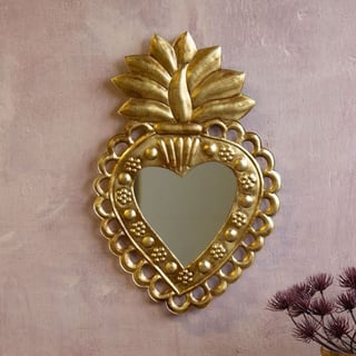Spiegeltje Hart Met Lotus Bloem Antiek Goud 28x40cm