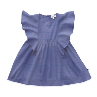 Ruffle Sleeve Dress - Iris/Checks - Blauw - 104-110