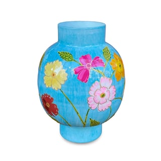 Vaas Bloemen Blauw Multicolor Metaal 20x26cm