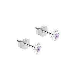 Crystal Flower Stud Earrings 925 Silver - Violet Zircon / 3mm / 925 Silver