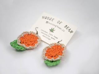 Handmade Earrings  Pop-Up Product - White/Gold  Orange  Green - Flowers with Leaves