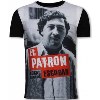 El Patron Escobar - Digital Rhinestone T-Shirt - Zwart