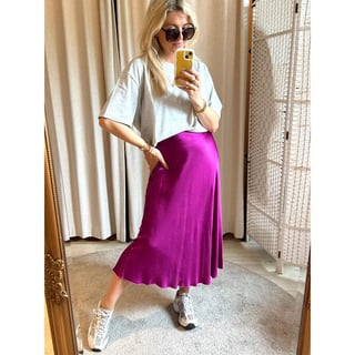 Magenta Purple - Satin Look Skirt - OneSize