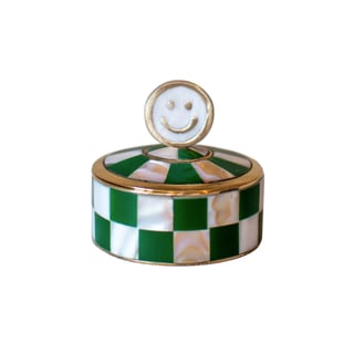 Doosje Smiley Groen-Wit Geblokt Messing 7x7cm