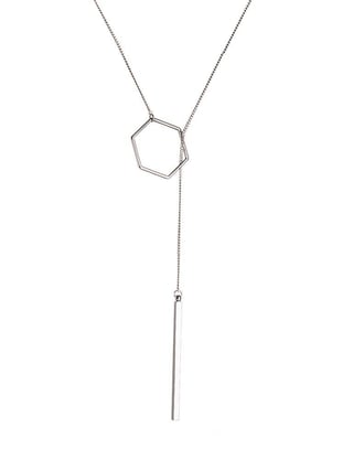 Silver Plated Necklace with Hexagon and Rod 72CM - Sterling Silver / Silver