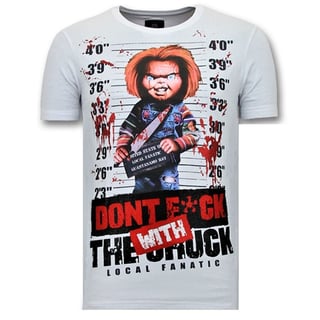 Heren T Shirt Met Print - Bloody Chucky Angry - Wit