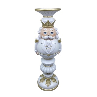 Kandelaar Notenkraker Wit-Goud 14x40cm Blokkaars