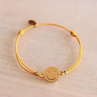 Bazou Elastische Armband Met Smiley Geel/goud