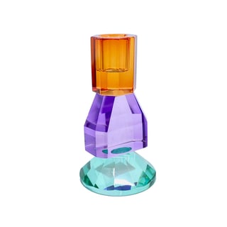Kandelaar Kristal Oranje-Paars-Turquoise Glas 7x14cm