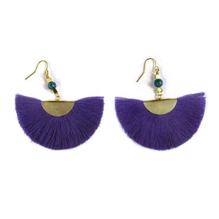 Aqua Tassel Fan Earrings - Purple