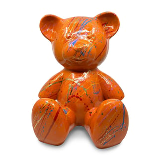 Beeld Design Teddy Beer Zittend Splash Oranje 32cm