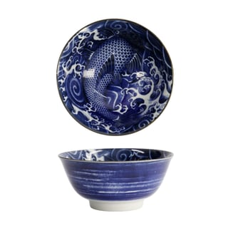 Schaaltje Koi Karper Blauw-Wit Porselein 15x7cm 500ml