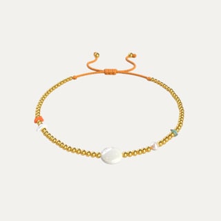 Gouden kralen armband - White & Orange - OneSize