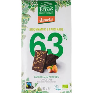 Pure Chocolade 63% Gekaramliseerde Amandelen