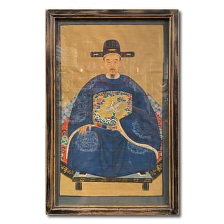 Schilderij Chinese Voorouder Steek Blauw Multi 56x91cm Ingelijst