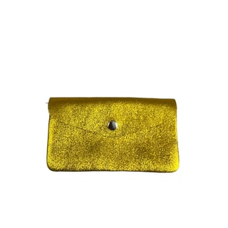 Leather Purse with Zipper Blush Metallic Large - Yellow Metallic