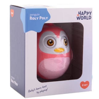 Happy World Roly Poly Pinguin Tuimelaar Roze 12 Cm +18 Mnd