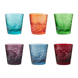 Water Glazen Blossom Multicolor 8x9cm Set Van 6