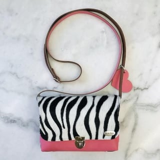 BELLA COLORI Colourful leather bag with Zebra print. - Hot Pink