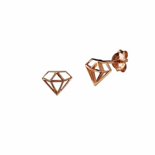 Gold Plated Big Diamond Stud Earrings - Sterling Silver / Rose Plated