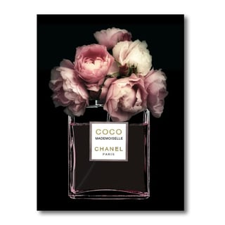 Glasschilderij Coco Chanel Parfum Bloemen 60x80cm