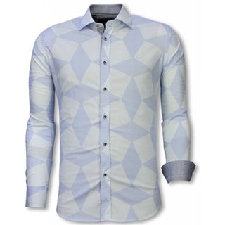 Italiaanse Overhemden - Slim Fit Overhemd - Blouse Line Pattern - Licht Blauw
