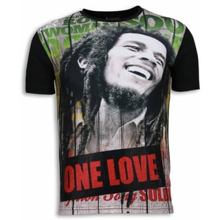 Bob Marley One Love - Digital Rhinestone T-Shirt - Zwart